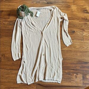 NWT LOFT Beige Striped Button-Down Cardigan